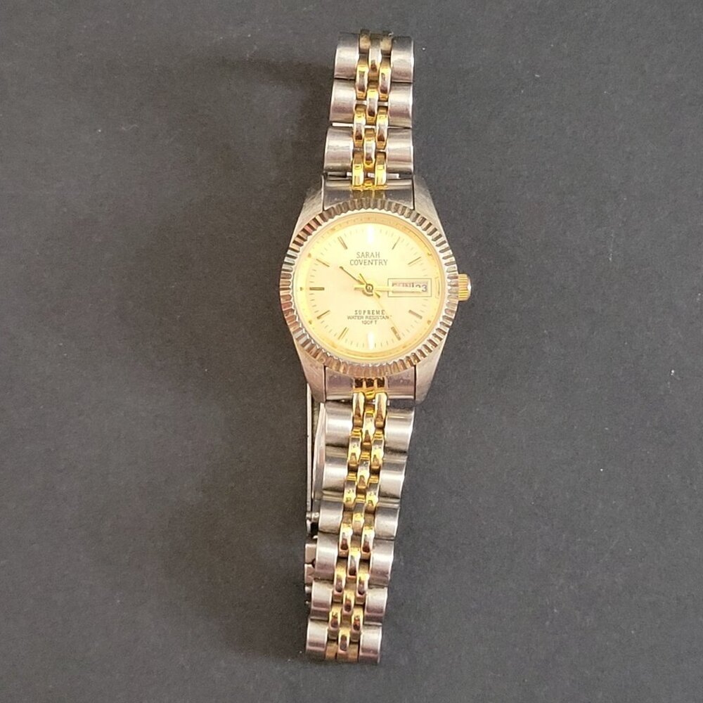 Sarah Coventry Supreme Day-Date Watch Two-Tone Water Resistant Stainless Steel
